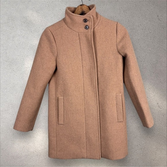 J. Crew Wool Blend Cocoon Coat Sandstone‎ Beige Stadium Cloth Sz 00 - Picture 2 of 6